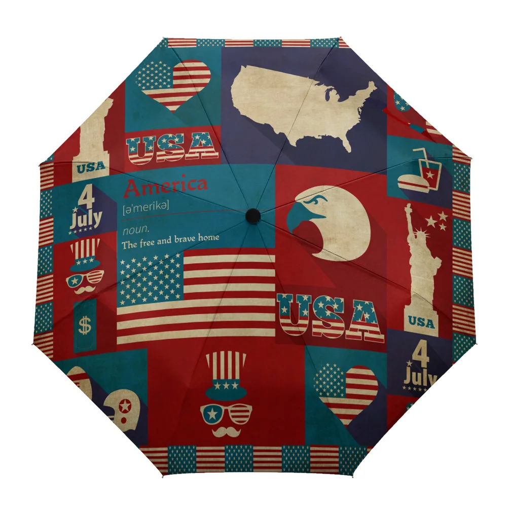 

Автоматический зонт в стиле ретро, складной зонт с принтом в виде флага США, восемь нитей, для улицы, детей и взрослых
