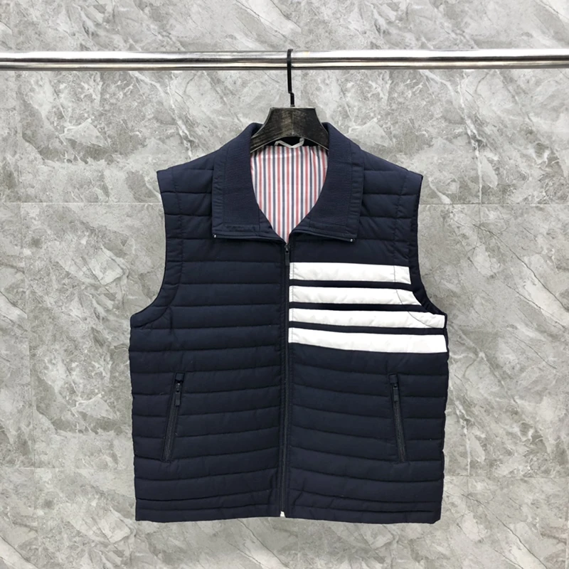 TB TNOM Men's Winter Jackets Down Jacket Thermal Vest Fashion Brand Clothing Matte Cotton Chest White 4-Bar Lapel Down TB Coats