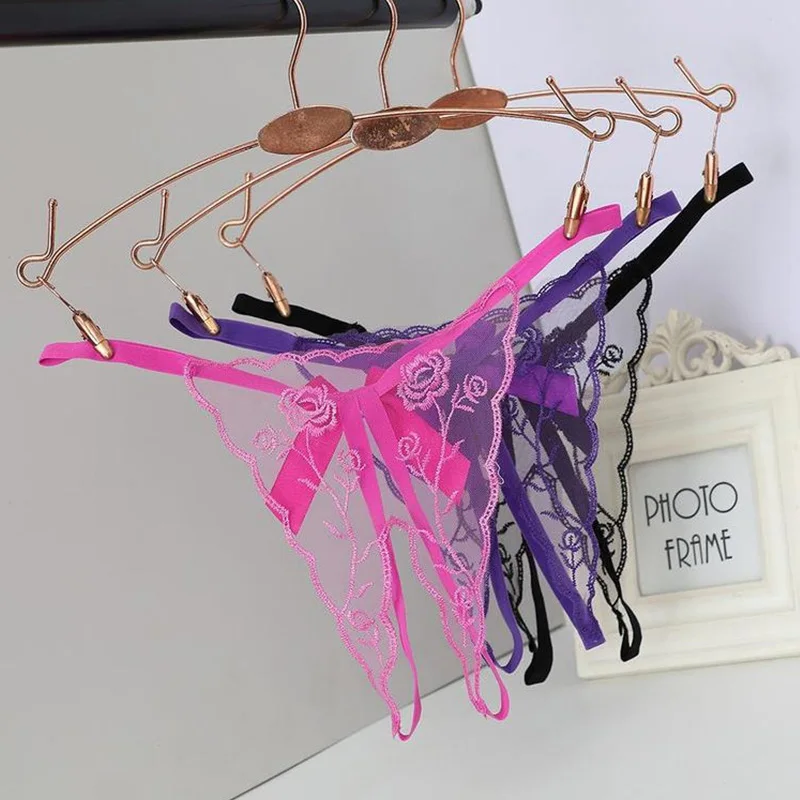 

Женское нижнее белье, трусики-стринги, сетчатые стринги с открытой промежностью, Эротические стринги с прозрачной вышивкой и низкой талией, женские трусики