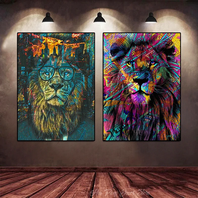 

Lion Canvas Art Print Pop Culture Wall Art Animal Posters Prints Modern Art Abstract Picture for Living Room Home Decor Artwork
