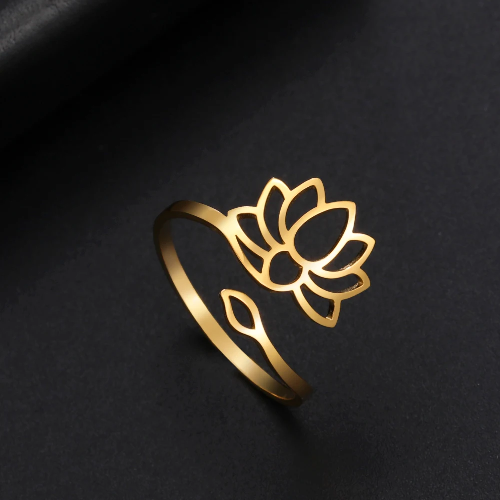

Amaxer Vintage Lotus Flower Rings for Women Girls Opening Ring Stainless Steel Flower of Buddha Paradise Rings Jewelry Gifts