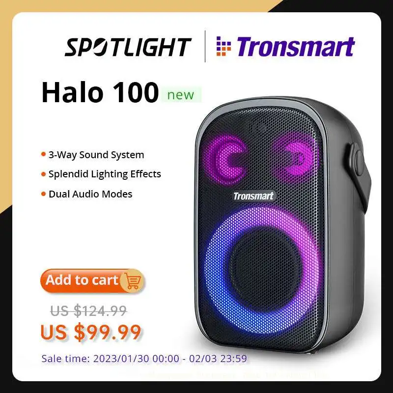 Tronsmart Halo 100 Speaker 60W Portable Bluetooth Speaker with 3-Way Sound System, Dual Audio Modes, App Control, for Party