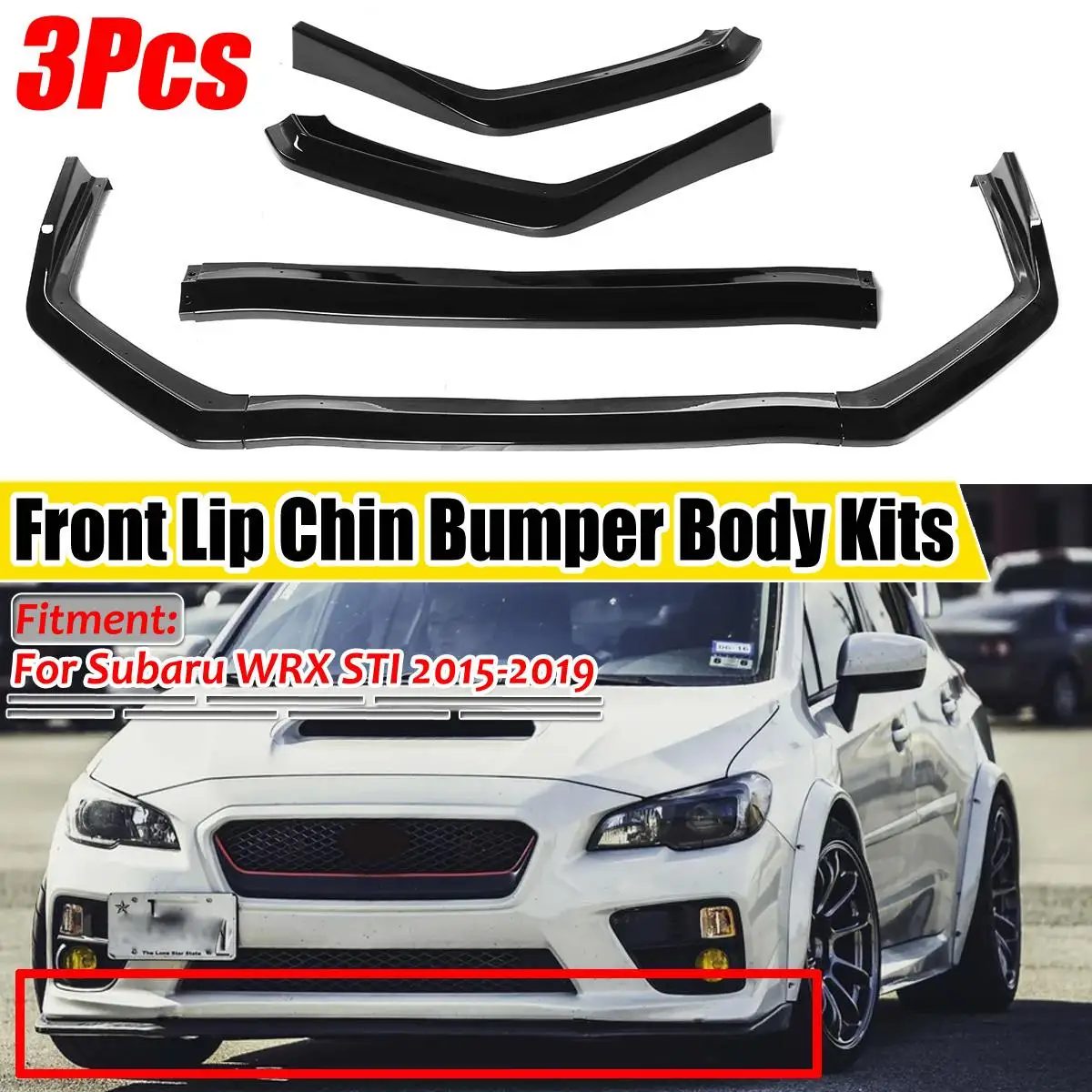 

New 3Pcs Car Front Bumper Splitter Lip Chin Bumper Spoiler Diffuser Body Kits Cover Trim Protection For Subaru WRX STI 2015-2019