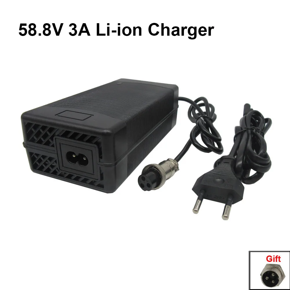 

58.8V 3A Electric Bike Bicycle Lithium E-Bike Charger For 48V 51.8V 52V 14S Li ion Scooter Ebike Battery DC GX16 XLR Connector