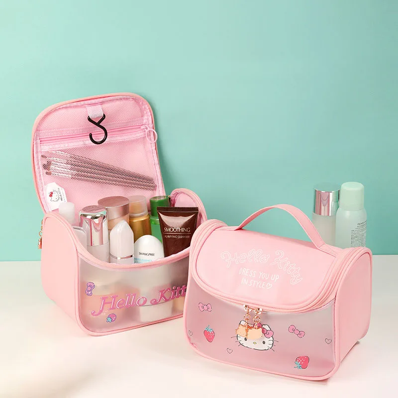 

Kawaii Hellokittys Cosmetic Bag Cartoon Anime Sanrios Handbag Large Capacity Waterproof Portable Hook Toilet Product Storage Bag