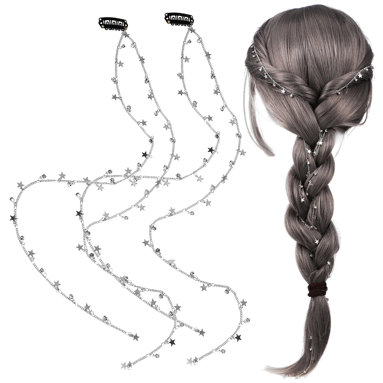 

2 Pcs Hair Accessories Braids Jewelry Clips Multi-strand Chains Alloy Clamps Miss Jewels Tassel