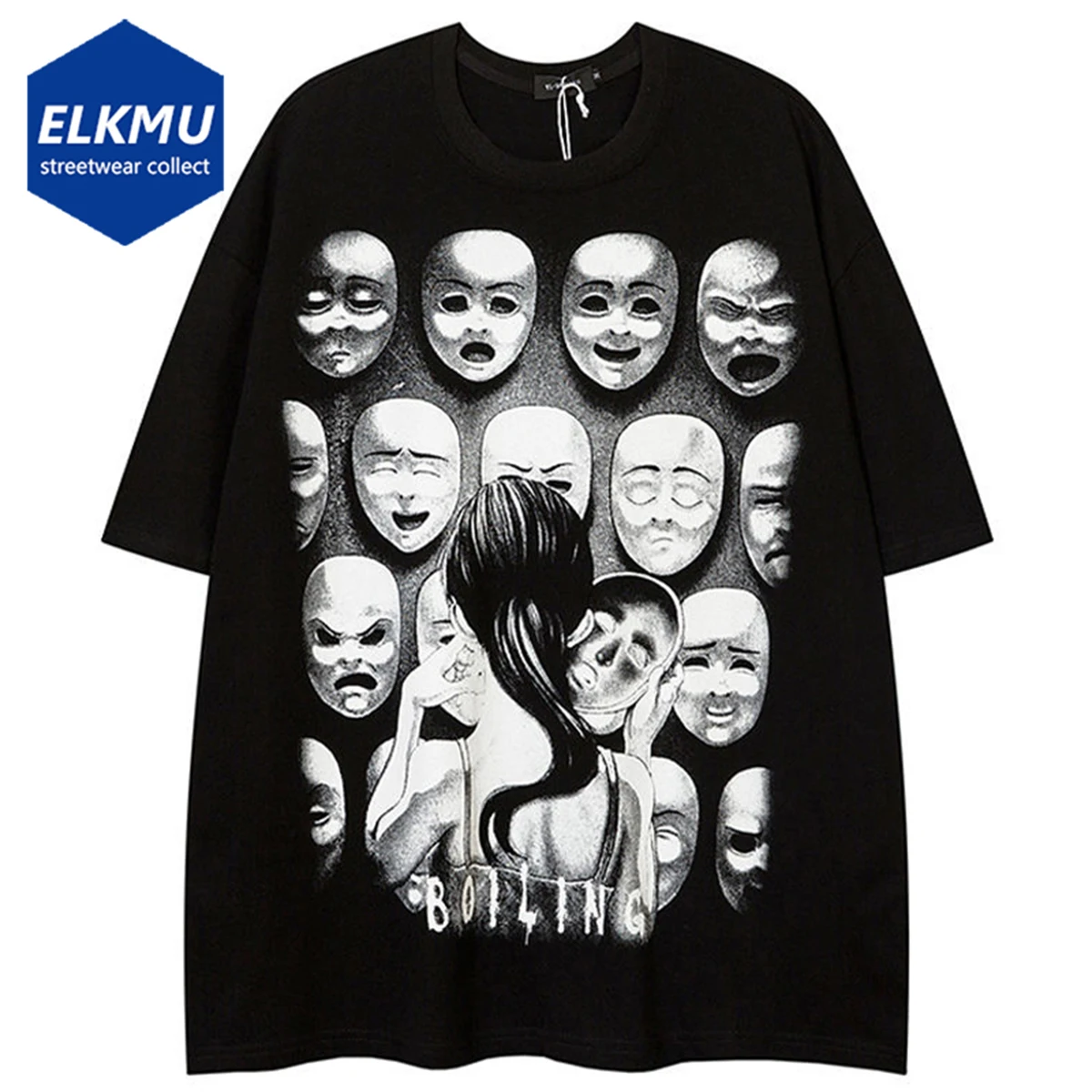 

Футболка мужская оверсайз в стиле Харадзюку, свободная рубашка из хлопка с принтом, в стиле хип-хоп, уличная одежда, Y2K, лето