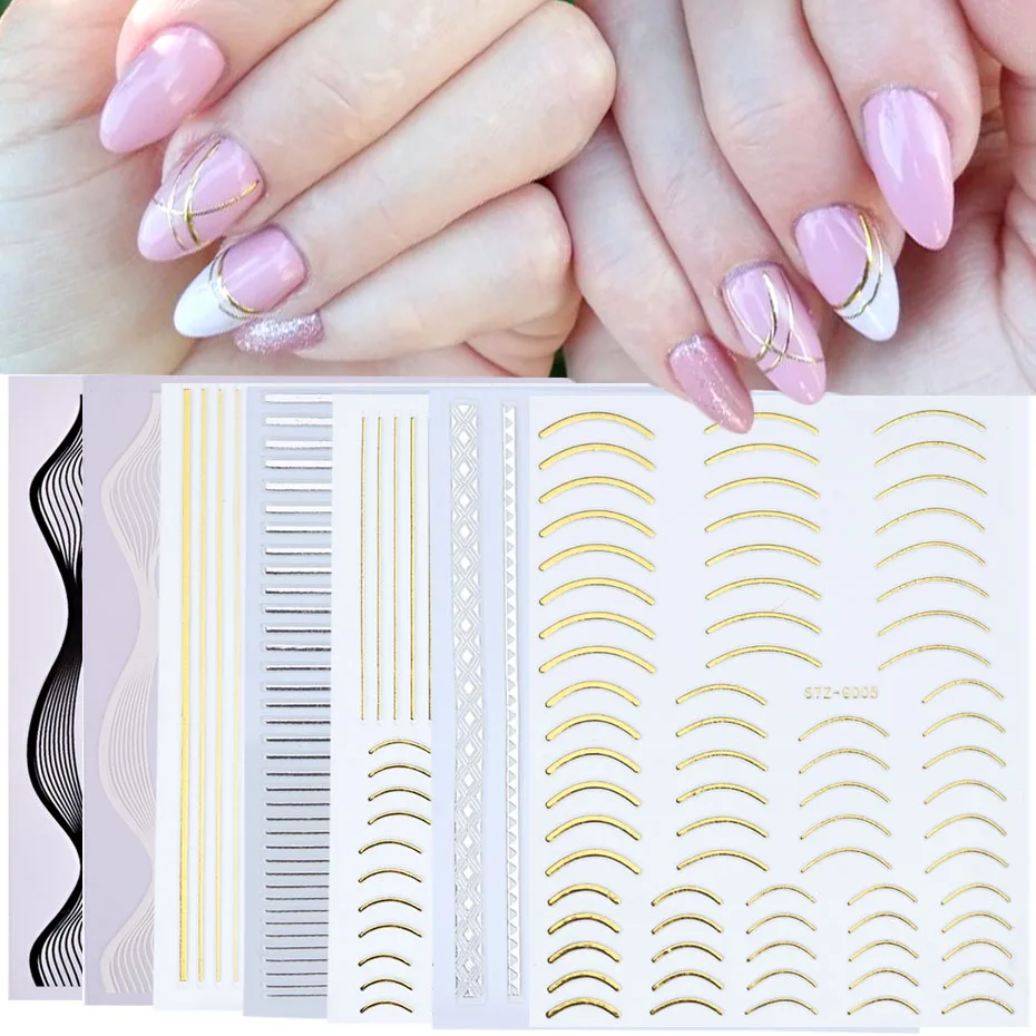 

1pc Striping Tape Nail Art Stickers Gold Silver 3D Nail Art Decoration Wraps Decals Nail Stickers Strips LASTZG001-013-2