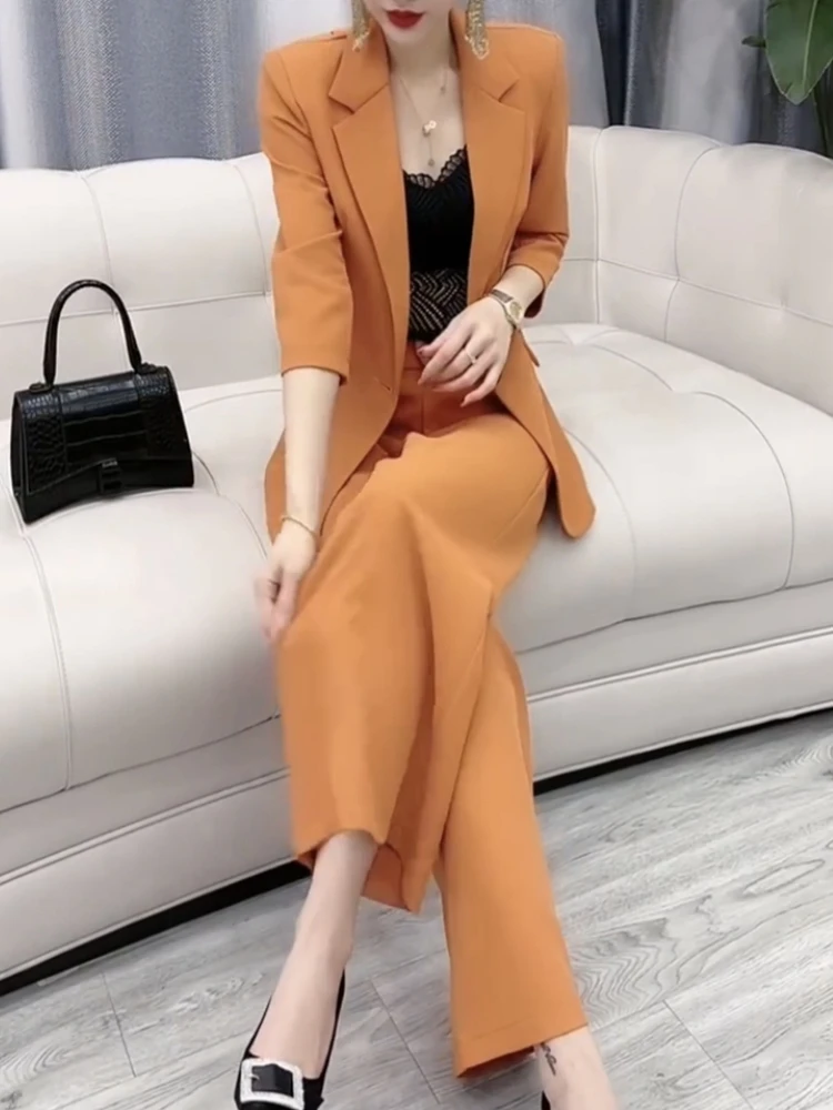 

Fashion Casual Business Women Two Pieces Set Office Blazer Jackets Wide Leg Loose Pantsuit Femme Elegant Slim Trousers Suit New