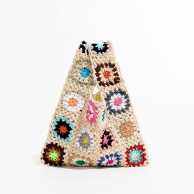 

Bohemian Woolen Small Tote Bag Casual Women Handbag Hollow Rope Woven Shoulder Bags Summer Beach Knitting Bag Bali Shopper Purse