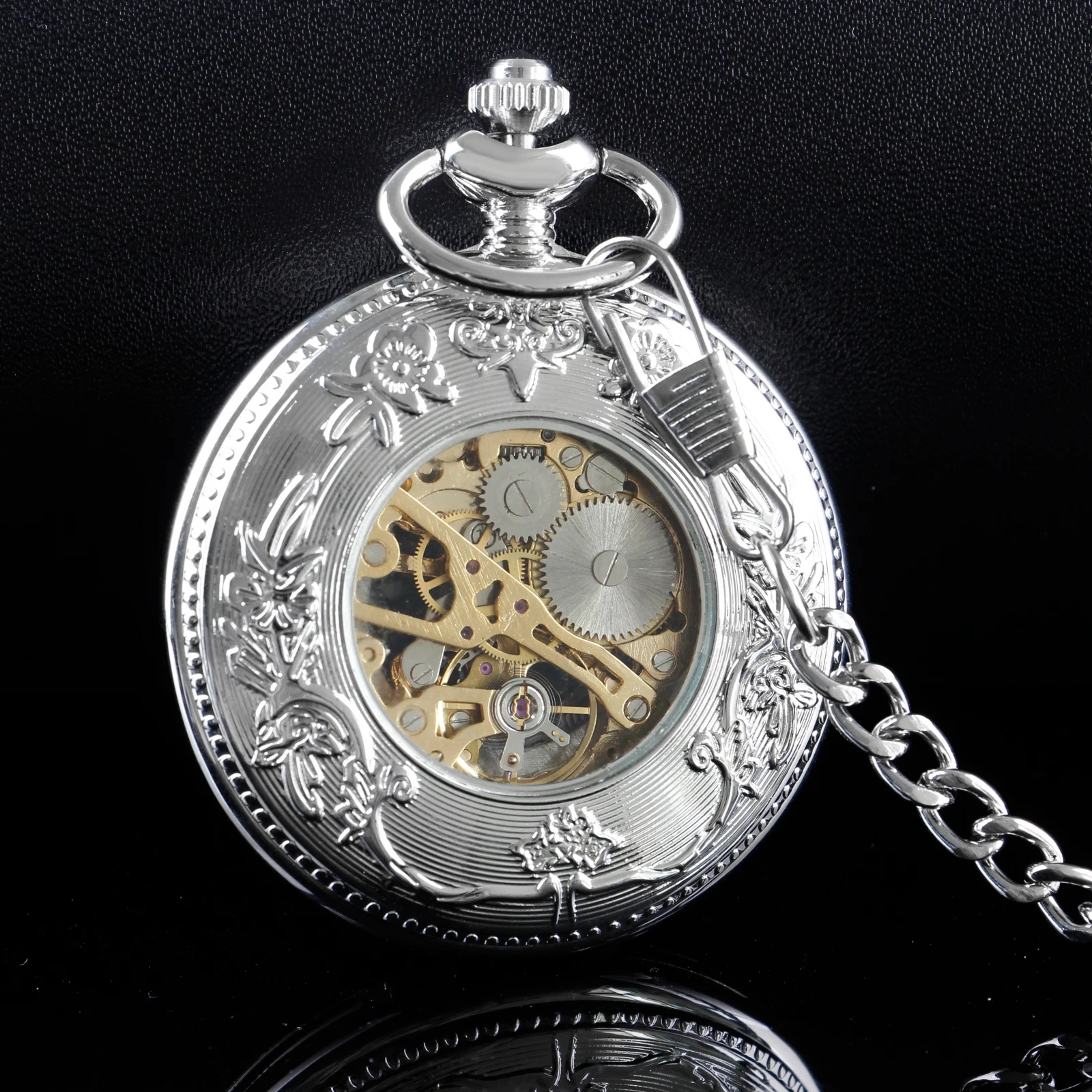 Casual Fashion Silver Roman Numerals Vintage Mechanical Pocket Watches For Men Women Hand Wind Fob Watch Half Hunter