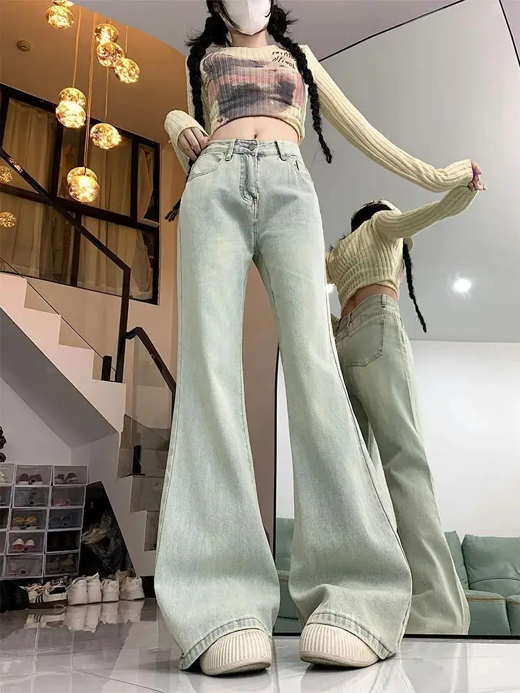 Джинсы женские уличная мода ампир корейский стиль весна-осень расклешенные