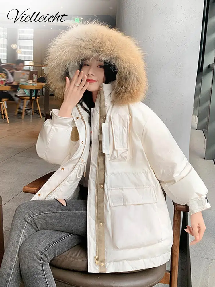 Vielleicht New Thick Loose Parkas Women Winter Puffer Jacket Fashion Fur Hooded Coats Women Military Style Cotton Padded Clothes