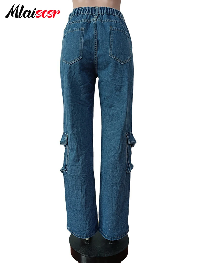 Mlaiscsr темно-синие мешковатые прямые джинсы с рваными дырками женские свободные