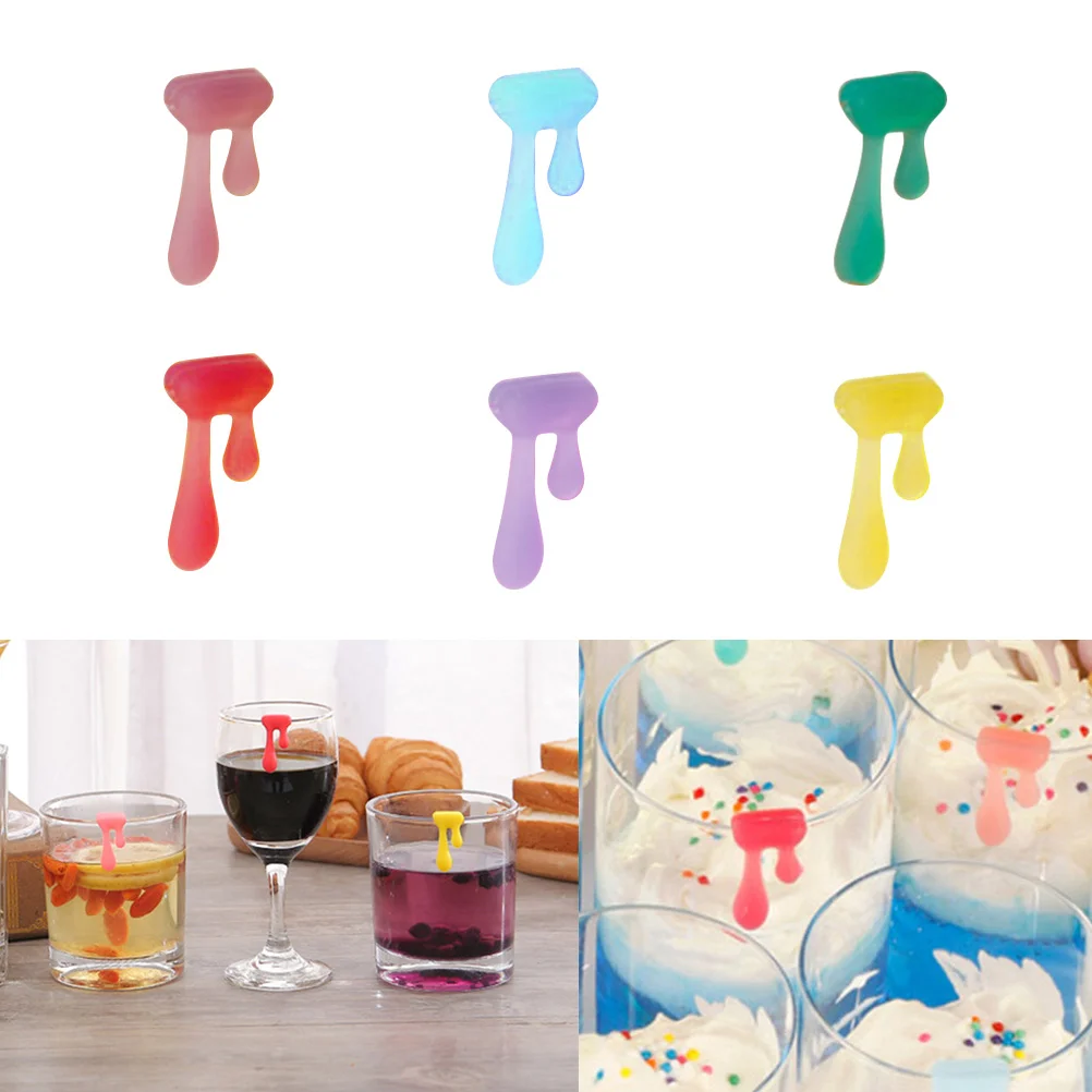

6 Pcs Cups Glass Silicone Marker Charms Markers Identifier Water Drop Identification Red