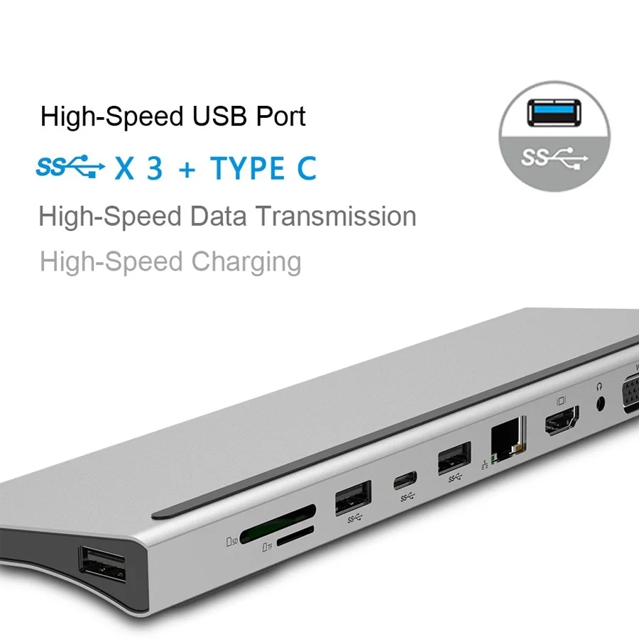 

Разветвитель USB Type-C 11 в 1, USB 3,0, RJ45