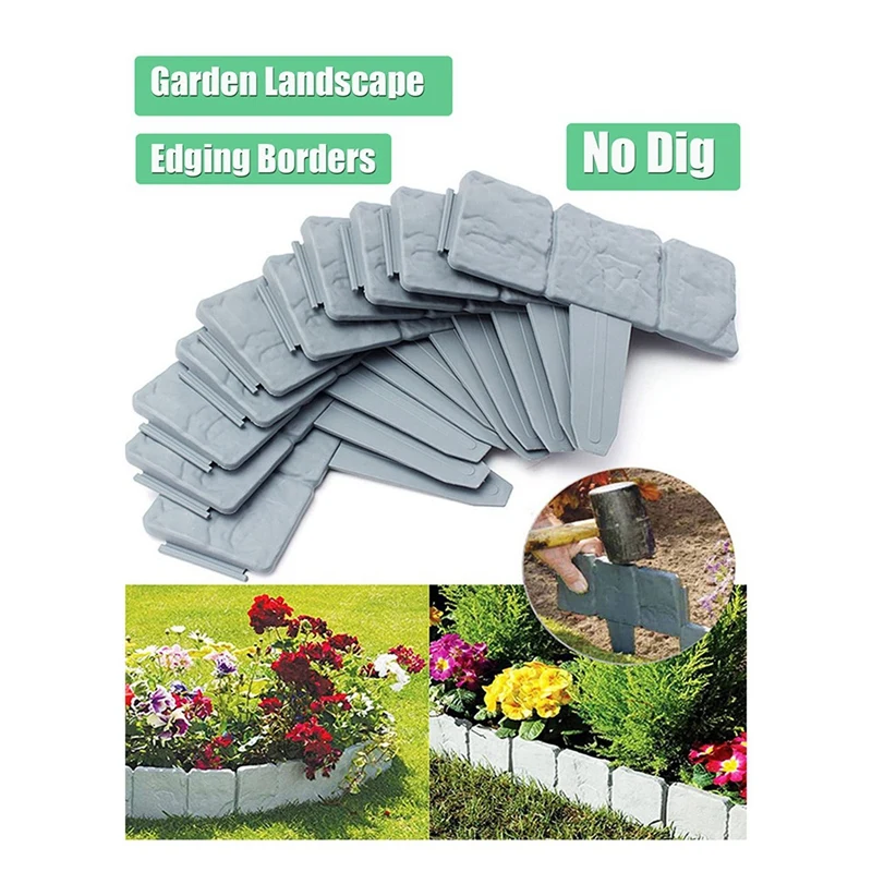 

20 PCS Garden Landscape Edging Borders No Dig 16 FT Lawn Edging Grey For Landscaping,Plastic Fencing Lawn Border