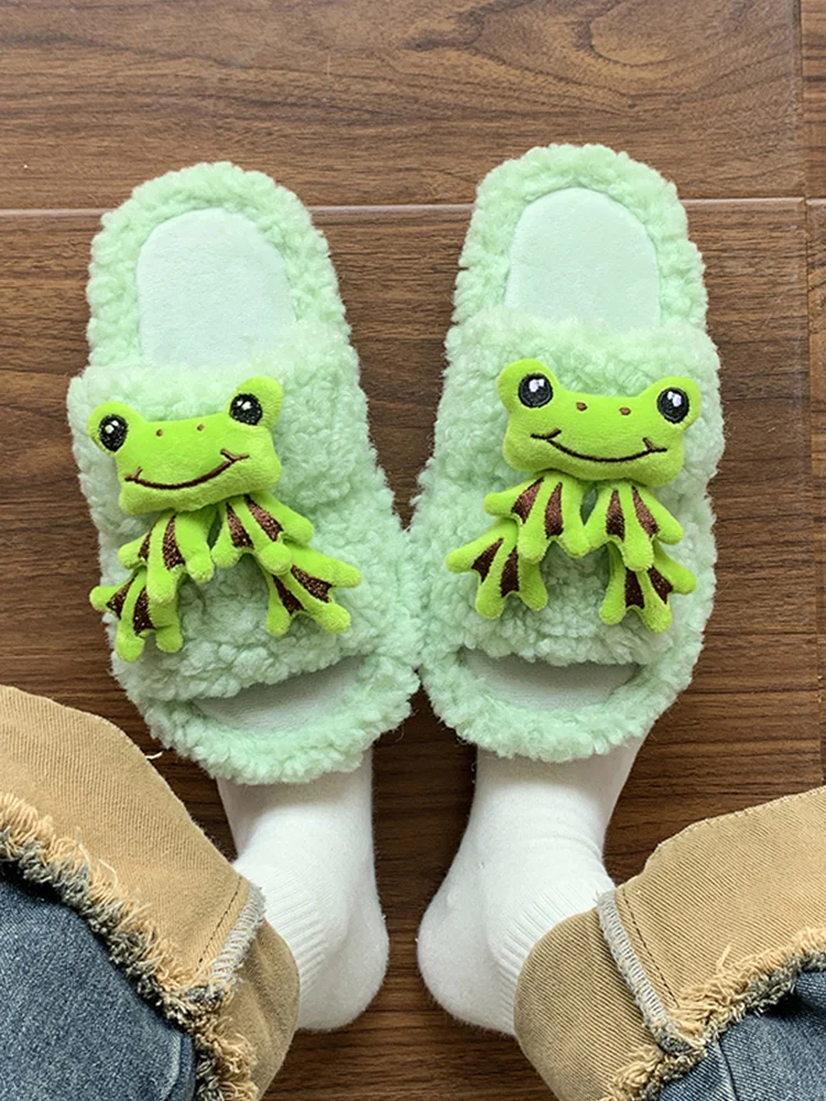 

Slippers Casual Women's Winter Shoes Slides Platform Low Fur Flip Flops Pantofle Flock Luxury Flat Massage Plush 2023 Basic Rubb