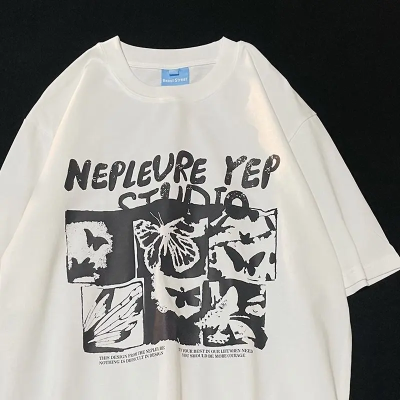 

Summer Cotton Personalized Cute Butterfly Printed Women T shirt Top Fashion Harajuku Retro American kawaii clothes T shirt