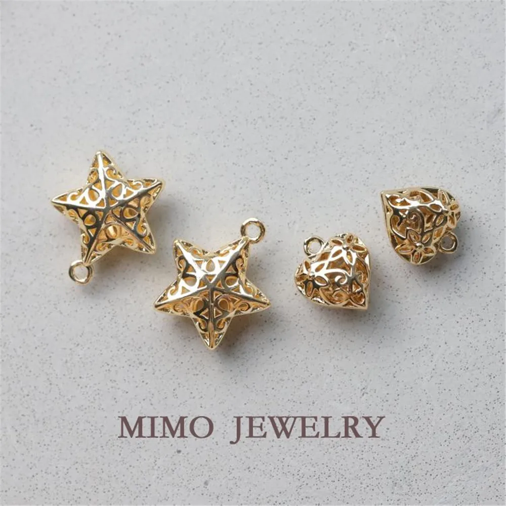 

MIMO JEWELRY Real gold plated three-dimensional pattern hollow out peach heart love retro five pointed star pendant DIY jewelry
