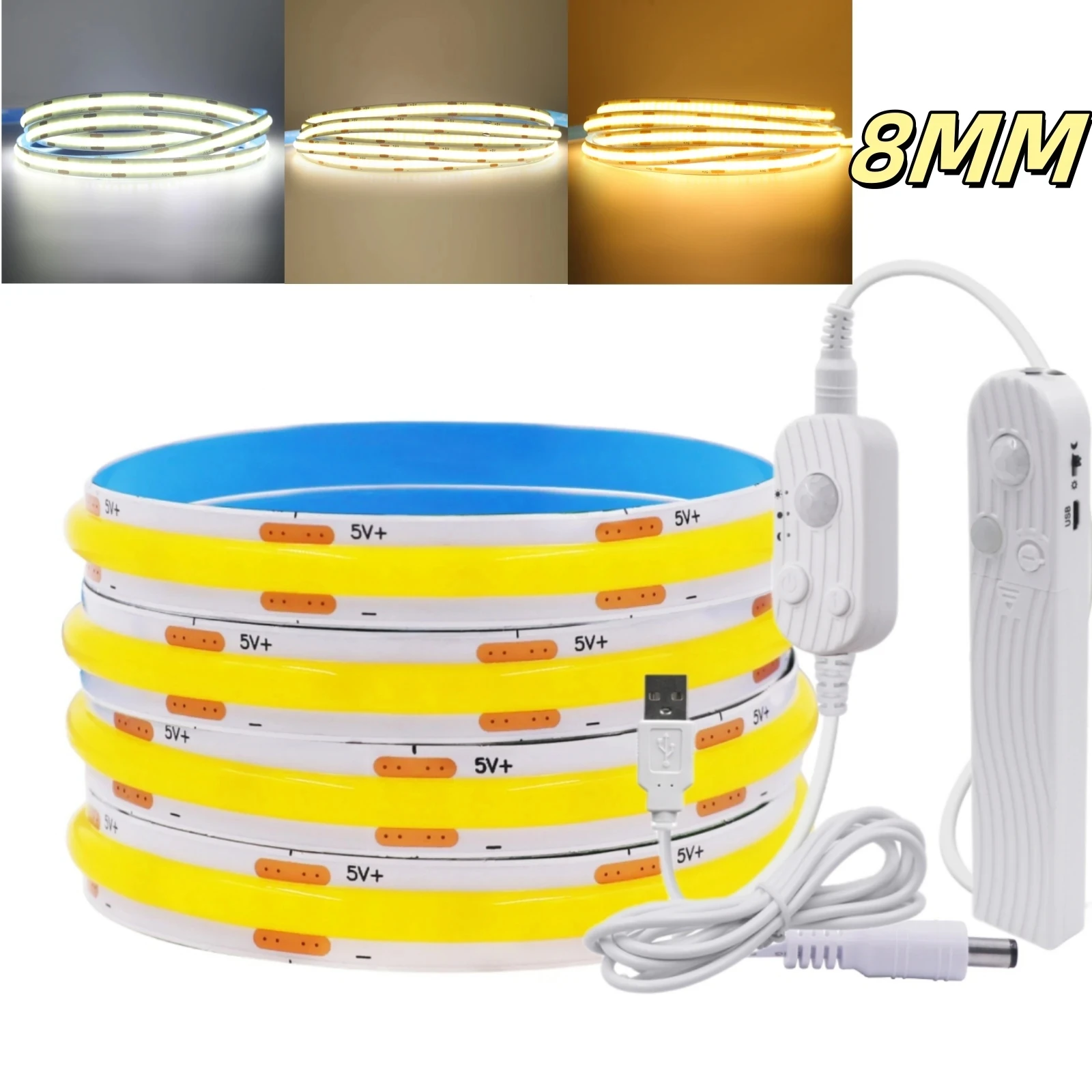 Светодиодная лента USB COB 5 В с датчиком движения Батарейный блок 320 светодиодов/м