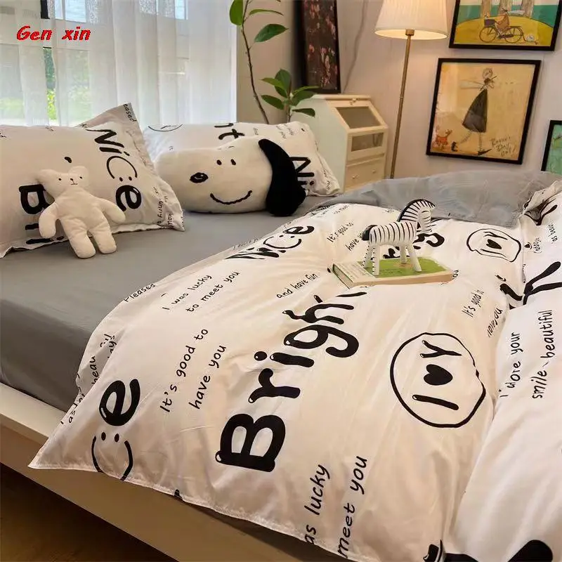 

2022 Luxury Microfiber Fabric Wide Edge Bedding Set Gold Embroidery Duvet Cover Bed Sheet Pillowcases Queen Size 4 Bed Sheet Set