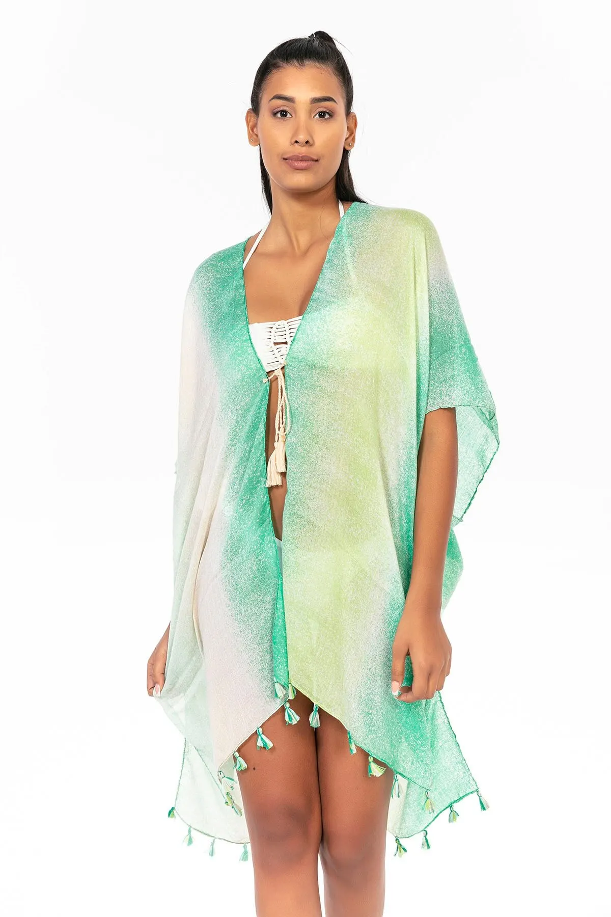 

Women's Pareo Gradient Tasseled Green Swimwear Cover Dress Sexy Tunic Suit Beachwear Female Beach Bikini Cover