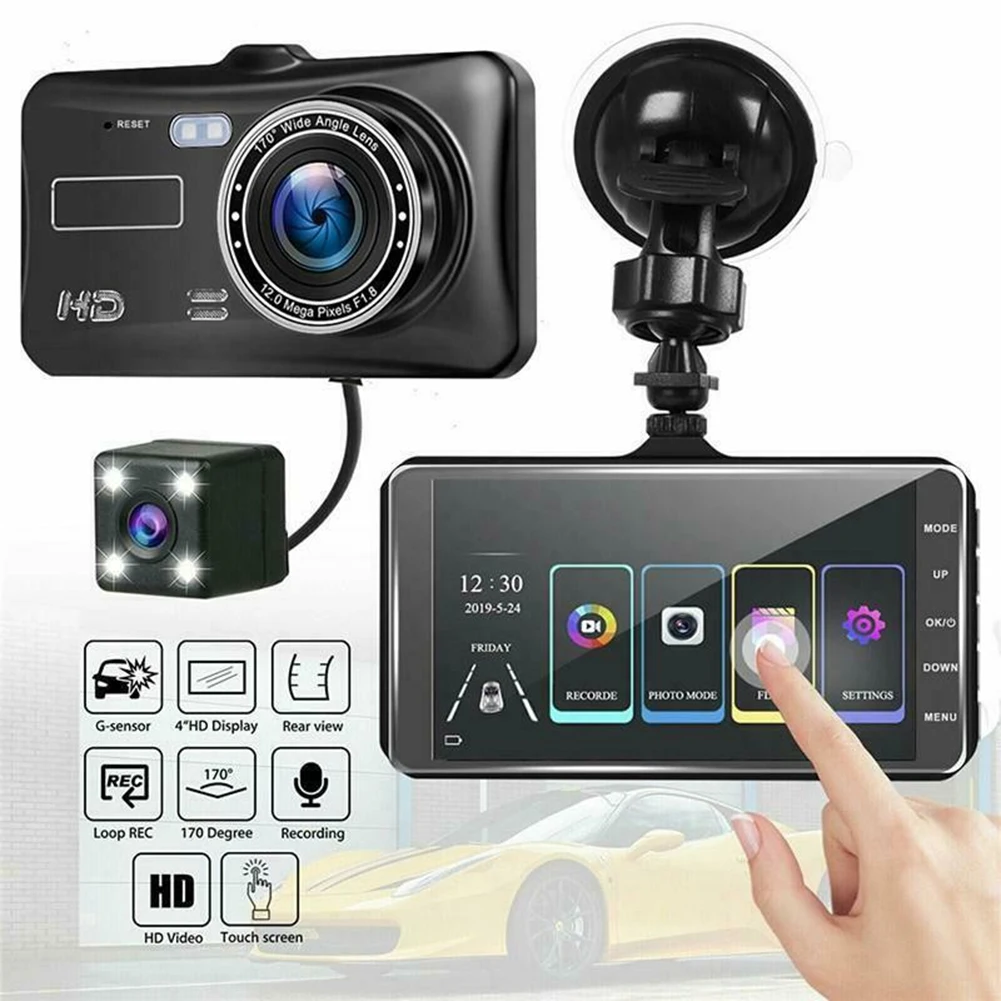 Автомобильный видеорегистратор с двумя объективами HD 1080P рекордер передней и