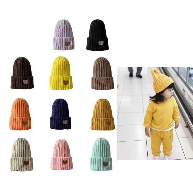 

2023 Crochet Knitted Baby Hat Soft Bonnet Cap Embroidered Bear Hat QX2D