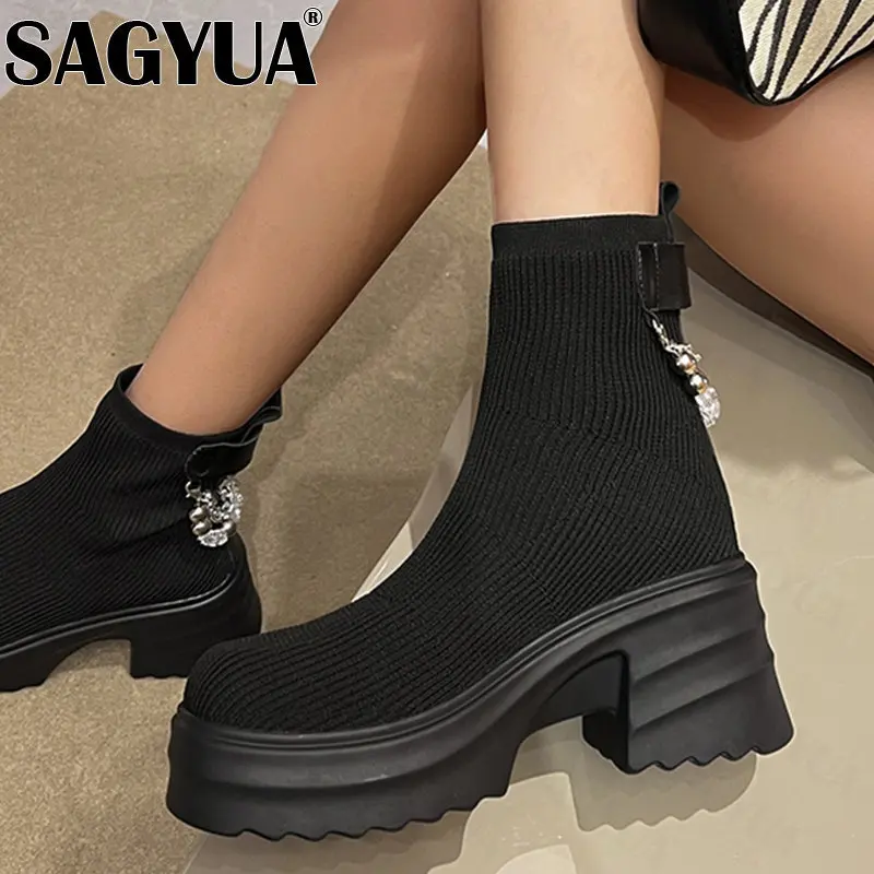 

Women Chain Fashion Chelsea Boots Platform Shoes Ankle Low Heels Chunky Goth New Gladiator Autumn Winter 2022 Chaussures Femme
