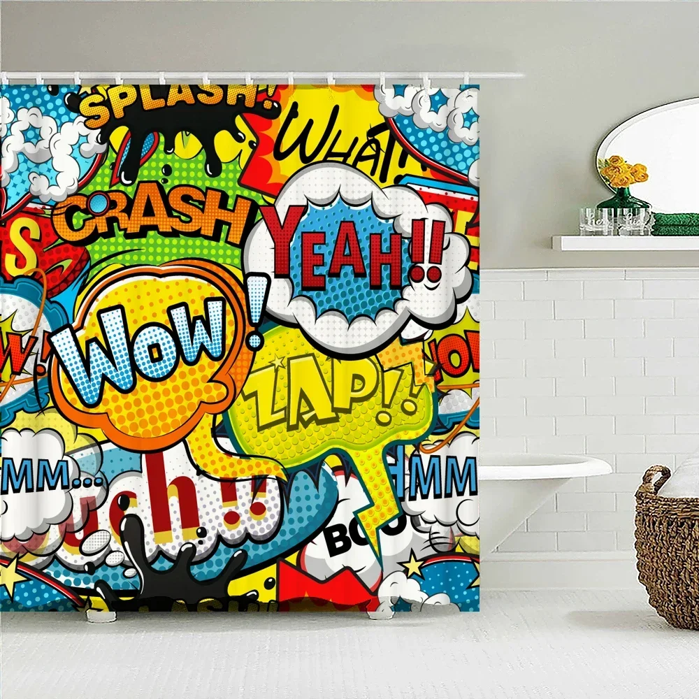 Занавеска для душа из ткани с мультяшным принтом забавная Водонепроницаемая
