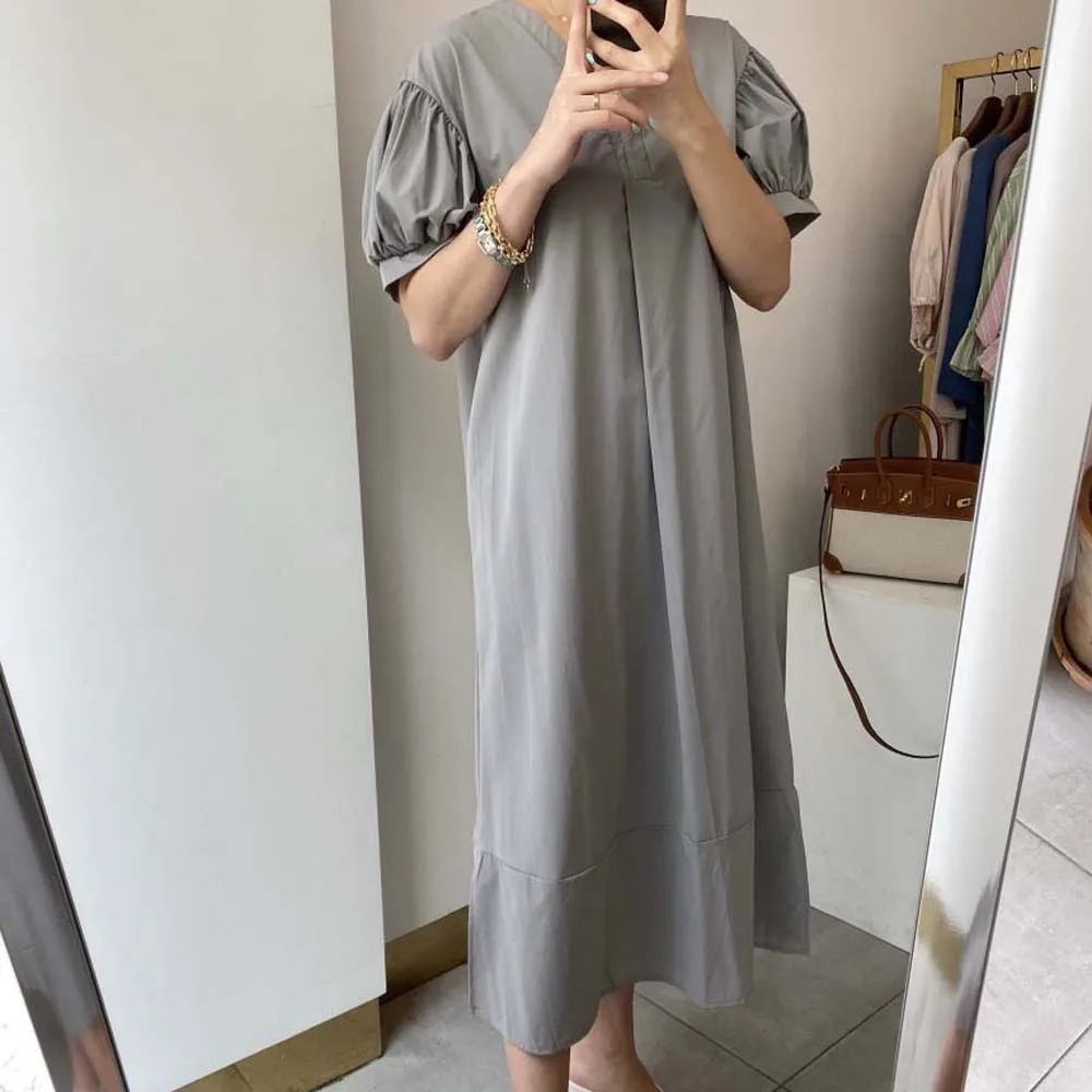 

2022 Women Dress Fashion Minimalism Japan Style Solid Color Short Sleeve Rond Neck Pullover Lady Dress Summer Loose A-line Dress
