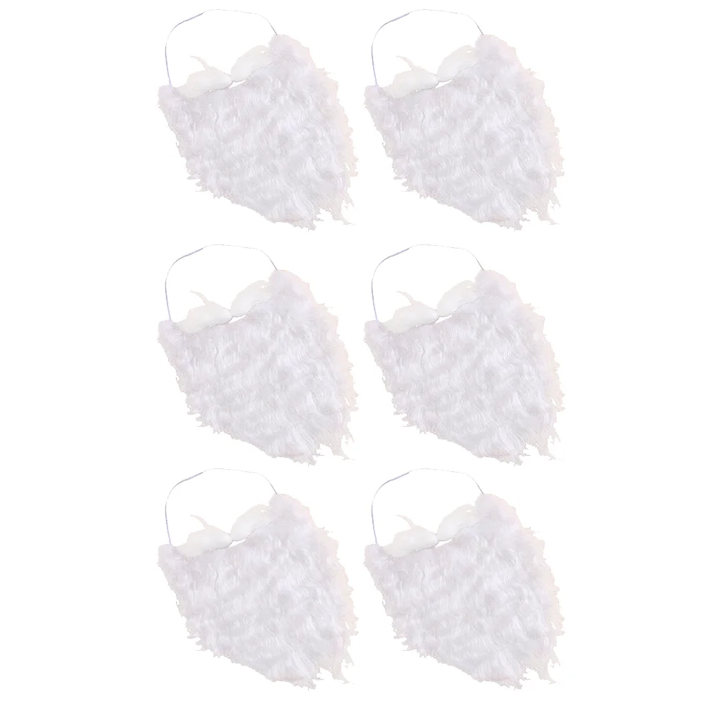 

6pcs Christmas Beard Wearable Santa Claus Mustache Performance Prop Xmas Disguise Beard for Children Kids White