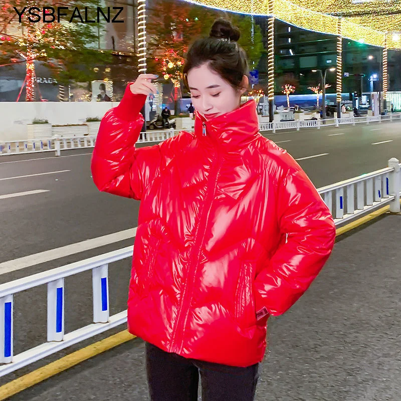 

Women's Cotton Coat Short Stand-up Collar 2022 New Winter Korean Version Glossy Loose Thicken Cotton Puffer Jacket Ladies Tide