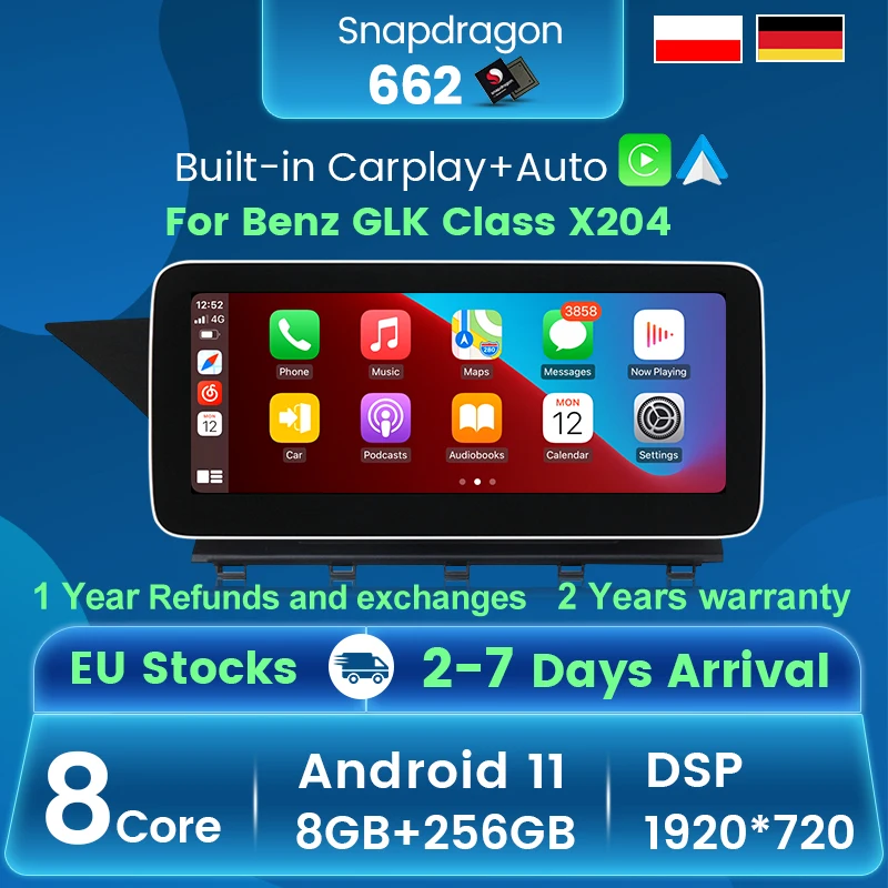 

Восьмиядерный автомобильный радиоприемник Qualcomm Android 11 GPS-навигация для Mercedes Benz GLK Class X204 2008-2015 мультимедийный видеоплеер Carplay BT
