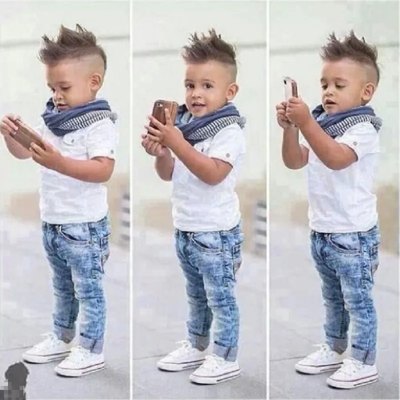 

Children clothes Set Boys Short Sleeve T-shirt Jeans Scarf 3pcs Sets