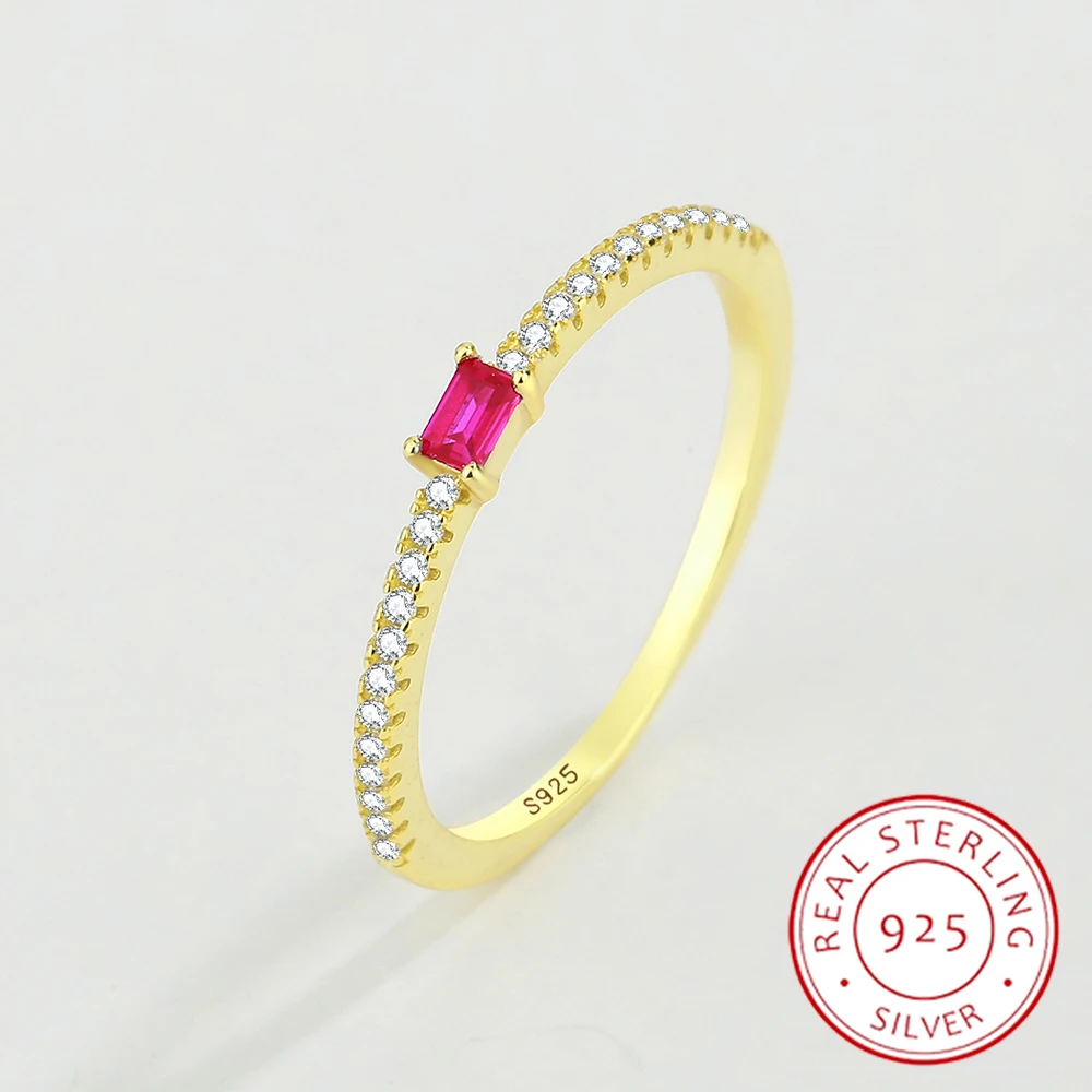 2022 NEW Exquisite 18K Gold Ruby Pink Ring For Women Single Row Diamond Crystal Genuine S925 Silver Anniversary Gift Jewelry