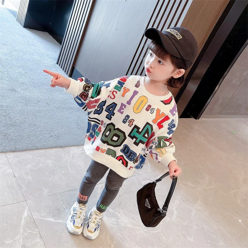 Girls Suit Sweatshirts +Pants Cotton 2Pcs/Sets 2022 Printed Spring Autumn Thicken High Quality Sports Sets Kid Baby Children Clo