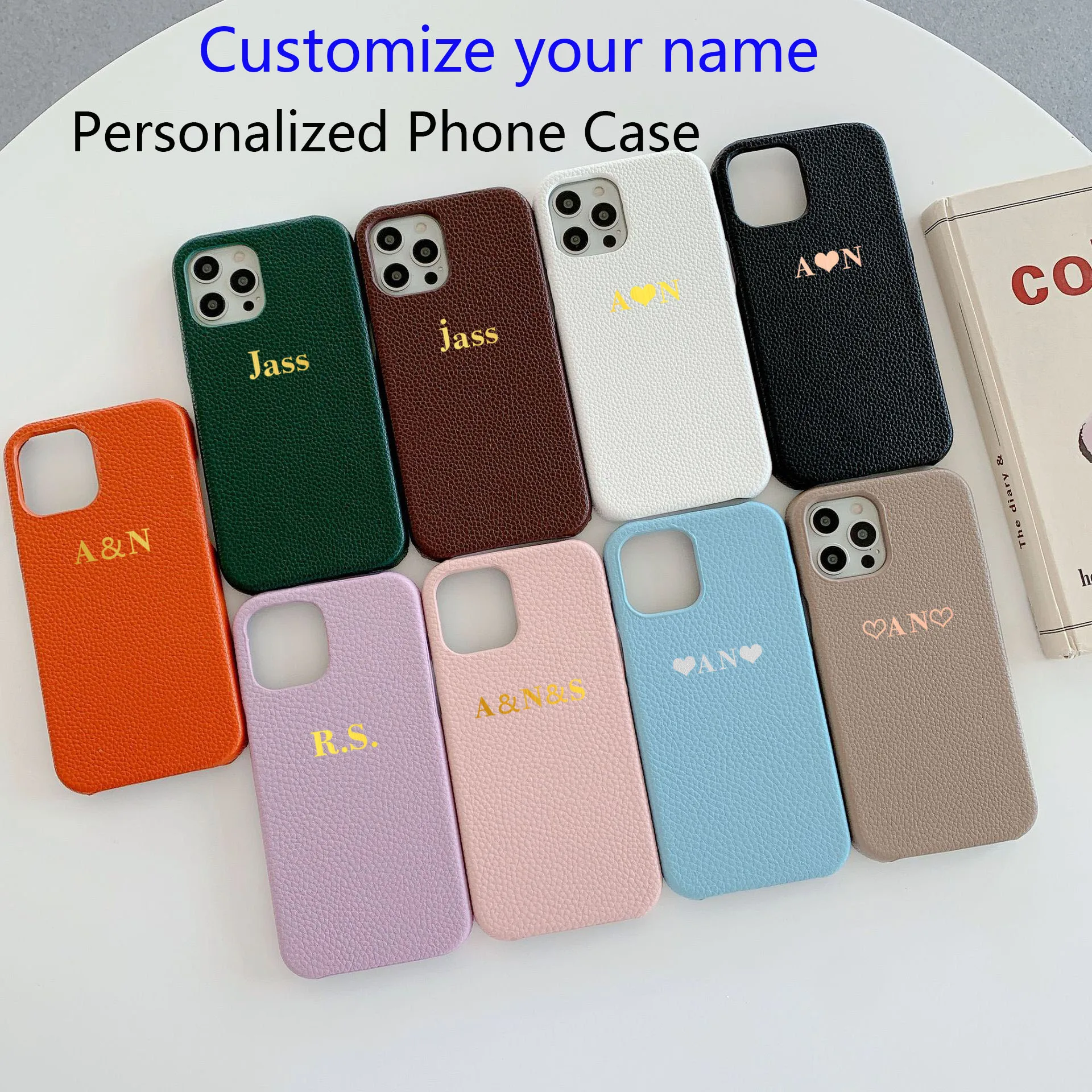 

Personalized Customizable Rose Gold Foil Lettering Leather Phone Case For IPhone 11 12 13 Pro Max X XS XR Apple Phone Cover
