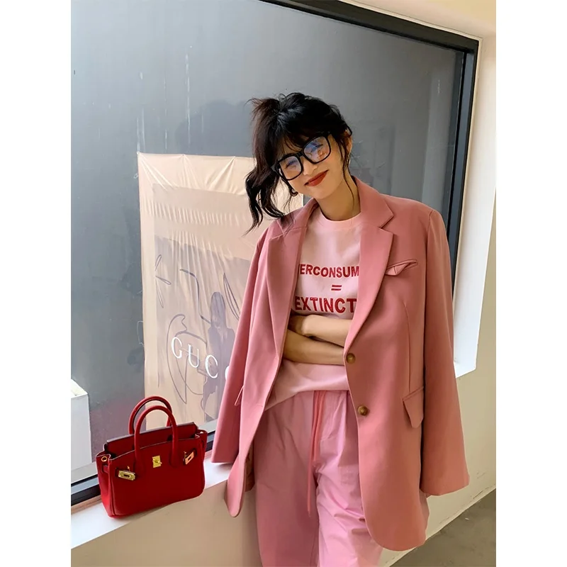 Осенний розовый пиджак Qiujie ранняя весна женский дизайн новый костюм короткая