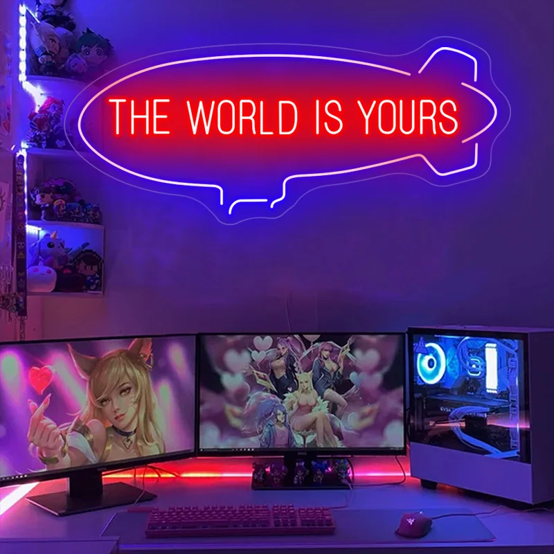 Custom led the world is yours flexible Neon Night Light Sign indoor Home Bar Wall Bedroom Decoration Happy Birthday gift decor