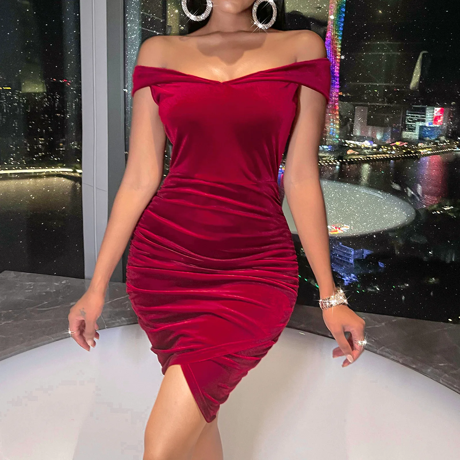 Women Sexy Off Shoulder Slim Bodycon Summer Night Party Club Short Dresses