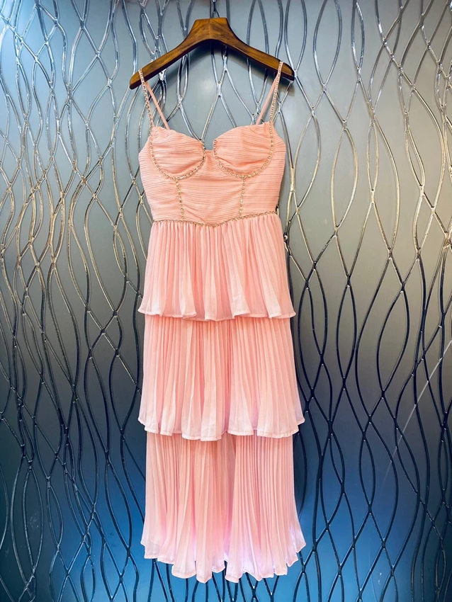 2023 new women fashion sleeveless tube top pleated cake laminated pleated suspender skirt fairy long dress dress 0611