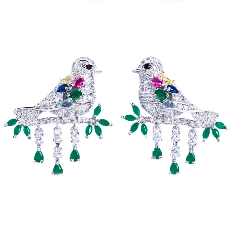 

ThreeGraces Lovely Colorful Cubic Zirconia Cute Small Animal Bird Stud Earrings for Women New Korean Fashion Party Jewelry E1335