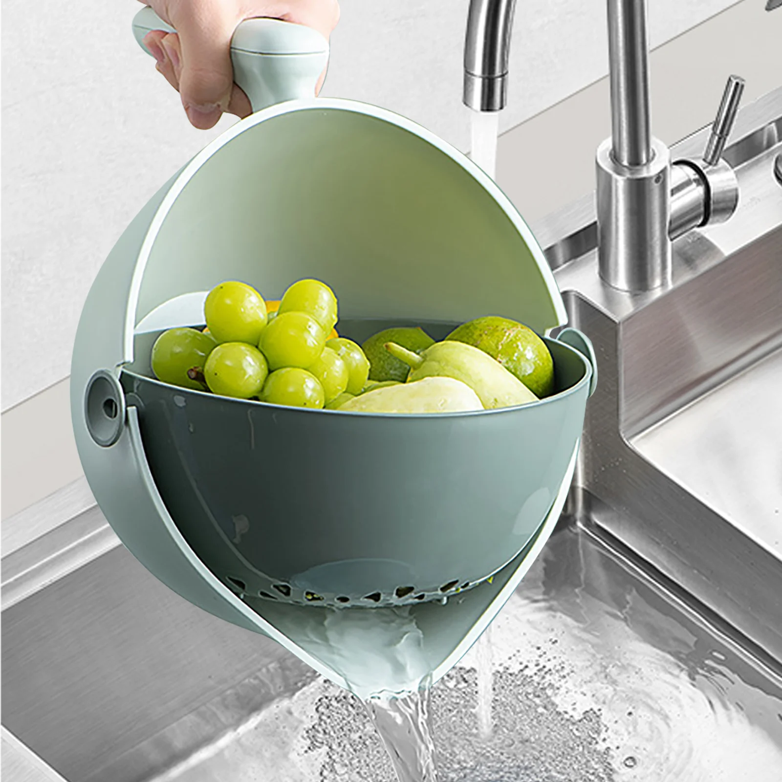 

Rotatable Washing Basket Drainable Basket Fruits Vegetable Washing Basket Strainer with Handle