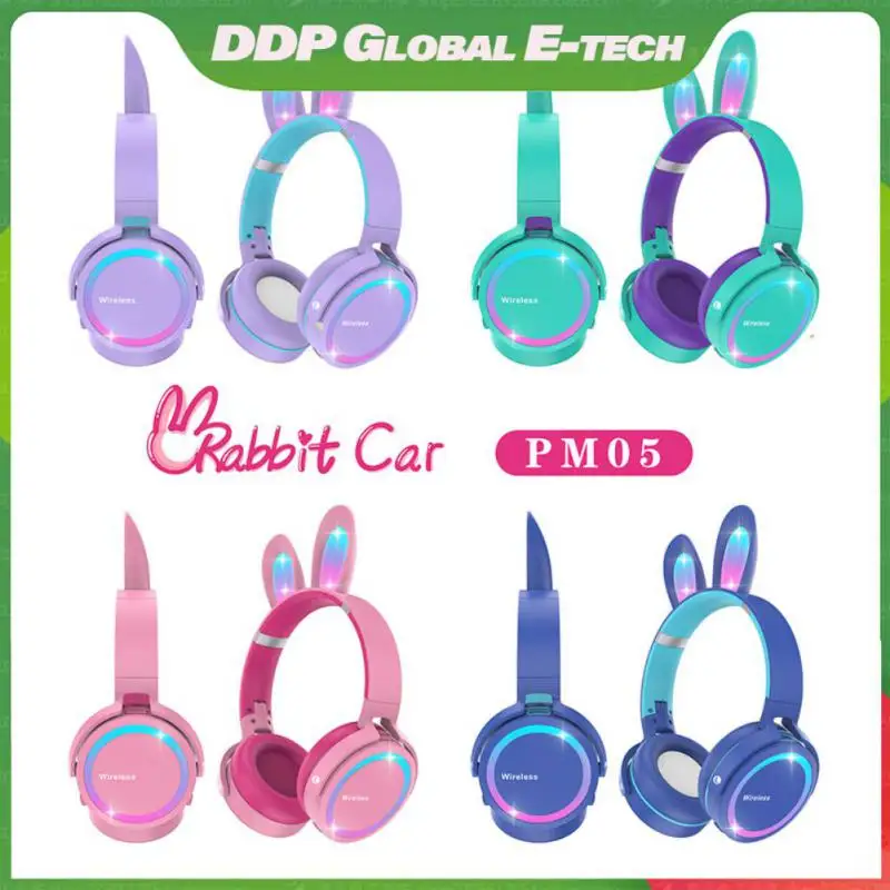

250mah Headset With Mic Control Cute Rabbit Ears Wireless Earphones Kid Girl Childrens Gamer Earbuds Rgb Led Cute
