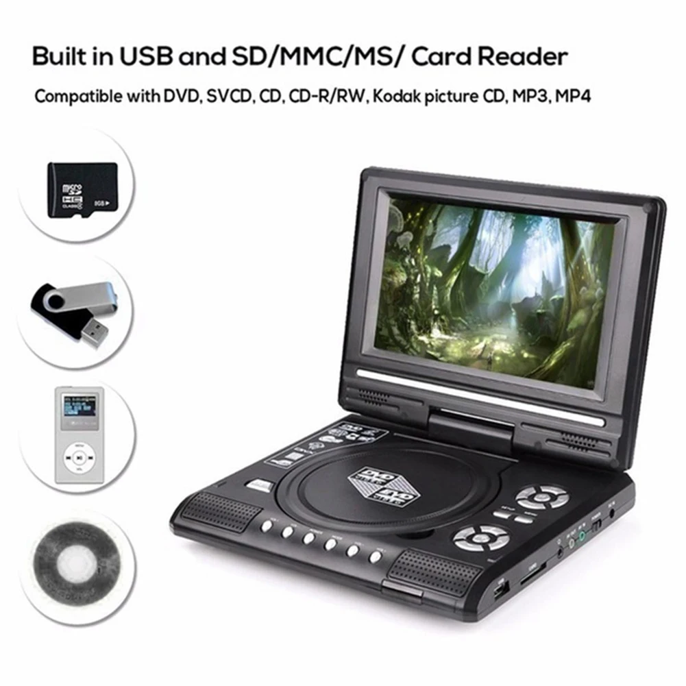 Портативный 7 8 дюймовый ТВ домашний автомобильный DVD-плеер HD VCD CD MP3 EVD-плеер с