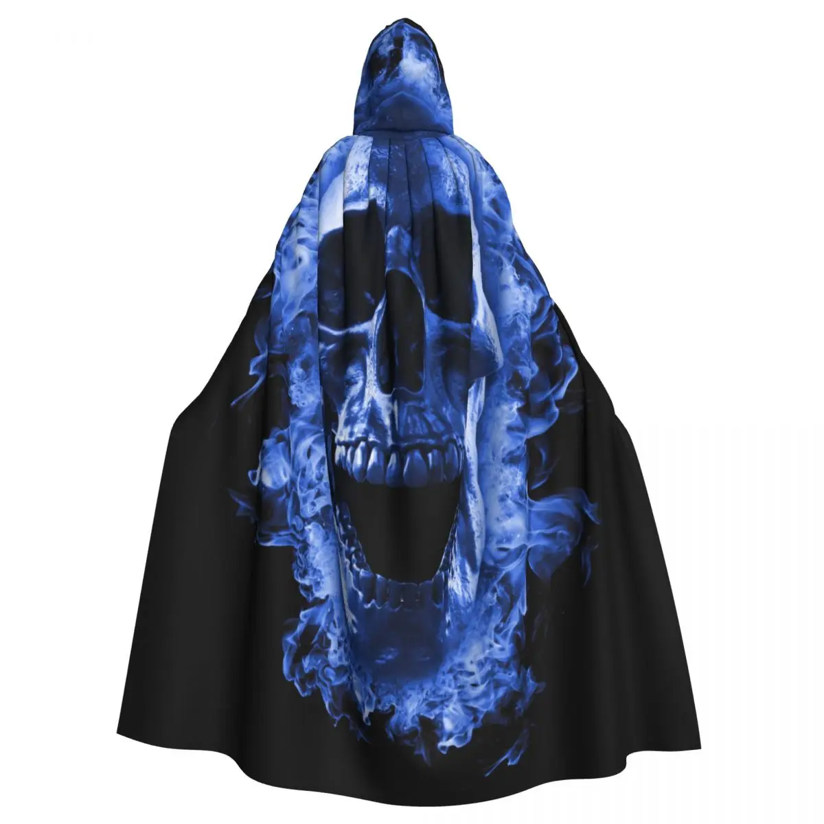 

Skull In Blue Fire Hooded Cloak Polyester Unisex Witch Cape Costume Accessory