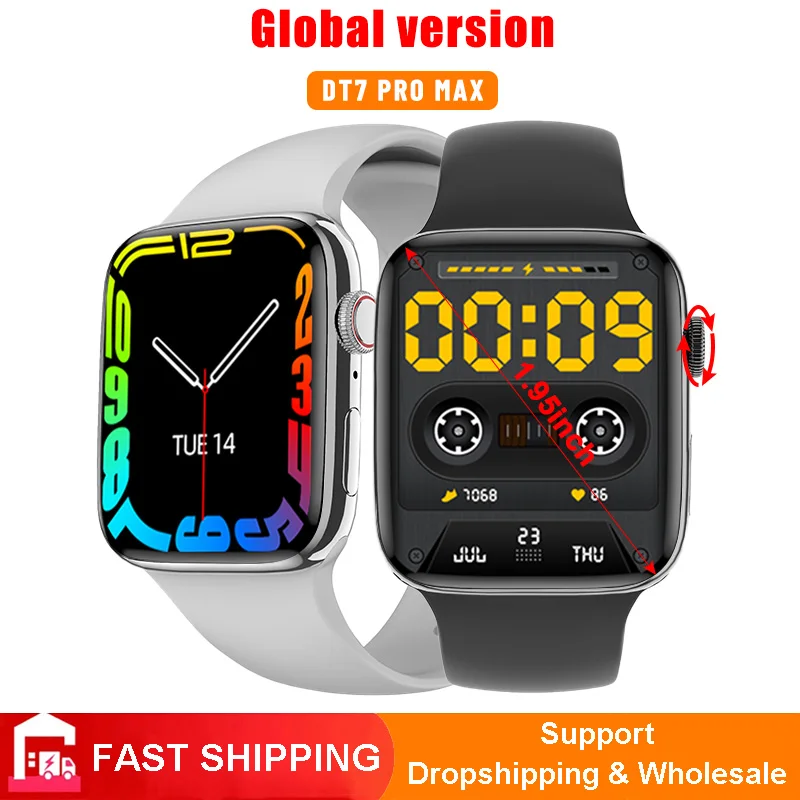 IWO 1.95 Inch DT7 PRO MAX Smart Watch Series 7 NFC GPS Tracker Men Women 45mm Stainless Steel Case Smartwatch 2022 PK W27 Pro