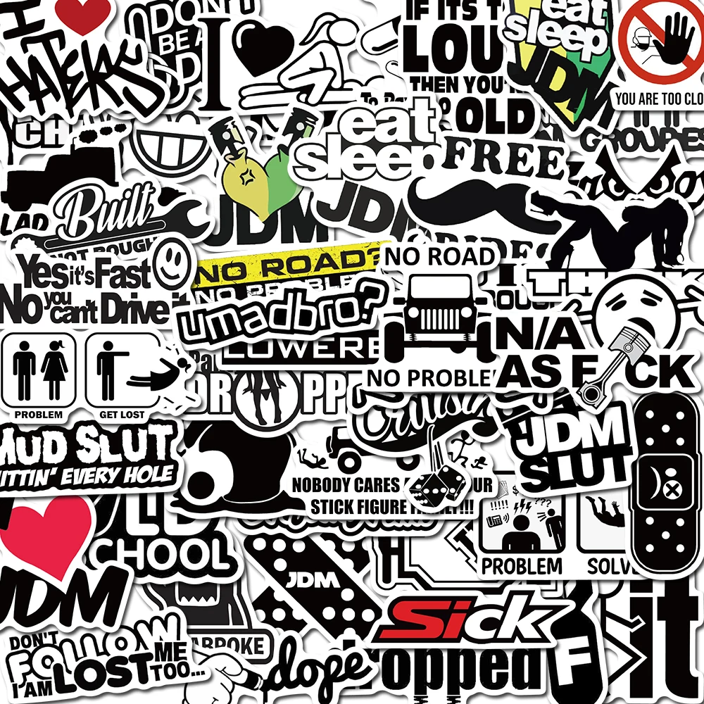 10/50PCS JDM Car Funny Word Text Japan Stickers For Gitf DIY Notebook Luggage Motorcycle Laptop Refrigerator Decals Graffiti